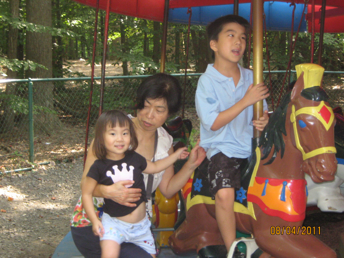 Photo Editor_110804t Karis, Josiah n mj at Burke Lake Carousel.JPG : Aug 1 at Home Pool and Aug 4 at Burke Lake